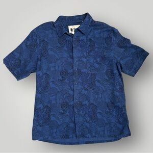 Vintage Silk Men's XL Blue Paisley Print Short Sleeve Button Up 100% Silk Shirt